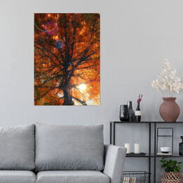 Plakat Jesienne drzewo ze spadającymi liśćmi 