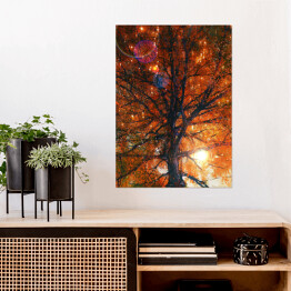 Plakat samoprzylepny Jesienne drzewo ze spadającymi liśćmi 