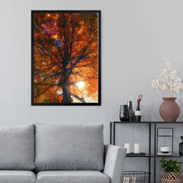 Obraz w ramie Jesienne drzewo ze spadającymi liśćmi 