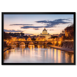 Plakat w ramie Nocny widok z Bazyliki Świętego Piotra w Rzymie, Włochy