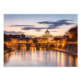 Plakat samoprzylepny Nocny widok z Bazyliki Świętego Piotra w Rzymie, Włochy