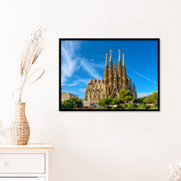 Plakat w ramie Fasada Katedry Sagrada Familia w Barcelonie w letni dzień