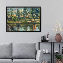 Obraz w ramie Drzewa na brzegu rzeki - akwarela