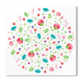 Obraz na płótnie Koło z kolorowych kwiatów na białym tle