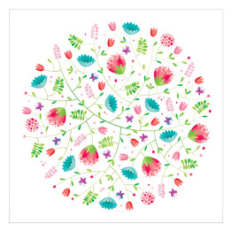 Plakat samoprzylepny Koło z kolorowych kwiatów na białym tle