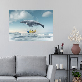 Plakat Samolot i wieloryb wśród chmur