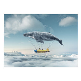 Plakat Samolot i wieloryb wśród chmur
