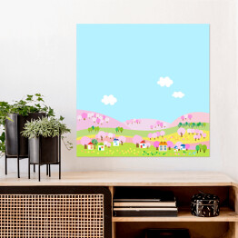 Plakat samoprzylepny Wiosenne dekoracje z wiśniowych kwiatów - ilustracja
