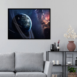 Plakat w ramie Scena Wszechświata z planetami, gwiazdami i galaktykami ukazująca piękno eksploracji Kosmosu