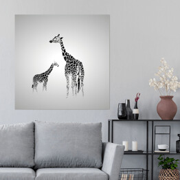 Plakat samoprzylepny Żyrafa duża i mała w odcieniach szarości