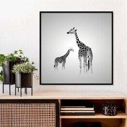 Plakat w ramie Żyrafa duża i mała w odcieniach szarości