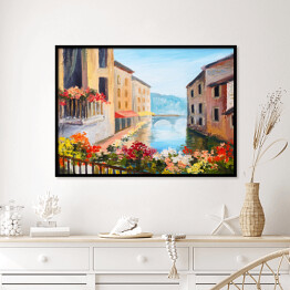 Plakat w ramie Obraz olejny - kanał w Wenecji w słoneczny dzień, Włochy