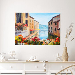 Plakat Obraz olejny - kanał w Wenecji w słoneczny dzień, Włochy