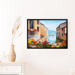 Obraz w ramie Obraz olejny - kanał w Wenecji w słoneczny dzień, Włochy