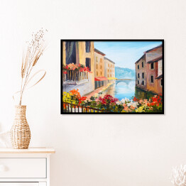 Plakat w ramie Obraz olejny - kanał w Wenecji w słoneczny dzień, Włochy