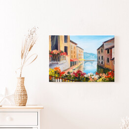 Obraz na płótnie Obraz olejny - kanał w Wenecji w słoneczny dzień, Włochy
