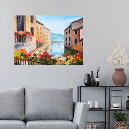 Plakat samoprzylepny Obraz olejny - kanał w Wenecji w słoneczny dzień, Włochy