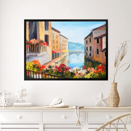 Obraz w ramie Obraz olejny - kanał w Wenecji w słoneczny dzień, Włochy