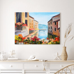 Obraz na płótnie Obraz olejny - kanał w Wenecji w słoneczny dzień, Włochy