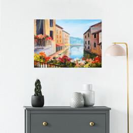 Plakat Obraz olejny - kanał w Wenecji w słoneczny dzień, Włochy