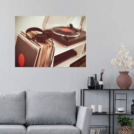 Plakat samoprzylepny Gramofon oraz kolekcja winylowa