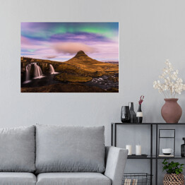 Plakat Malownicze niebo nad Kirkjufell, miasto Grundarfjordur, Zachodnia Islandia 