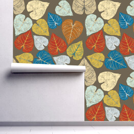 Tapeta samoprzylepna w rolce Wzór z kolorowymi tropikalnymi liśćmi w stylu retro