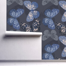 Tapeta w rolce Wzór z motylami w kolorze niebieskim w stylu vintage