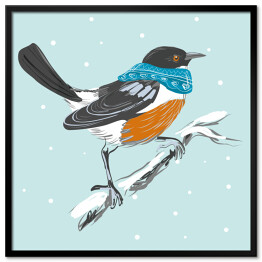 Plakat w ramie Realistyczny ptak na gałęzi - ilustracja