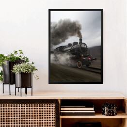 Obraz w ramie Vintage czarny pociąg parowy