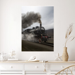 Plakat samoprzylepny Vintage czarny pociąg parowy