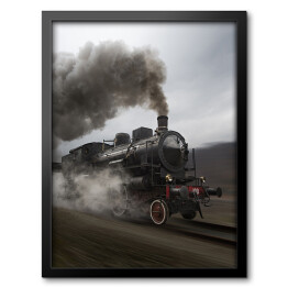 Obraz w ramie Vintage czarny pociąg parowy