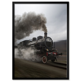 Plakat w ramie Vintage czarny pociąg parowy