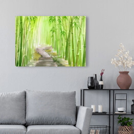 Obraz na płótnie Aleja prowadząca przez zielony bambusowy las 
