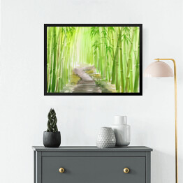 Obraz w ramie Aleja prowadząca przez zielony bambusowy las 