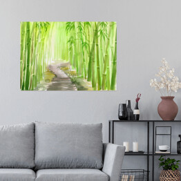 Plakat samoprzylepny Aleja prowadząca przez zielony bambusowy las 