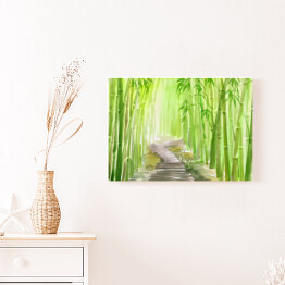 Obraz na płótnie Aleja prowadząca przez zielony bambusowy las 
