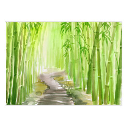 Plakat samoprzylepny Aleja prowadząca przez zielony bambusowy las 