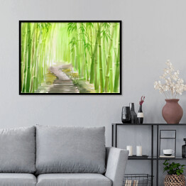 Plakat w ramie Aleja prowadząca przez zielony bambusowy las 