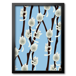 Obraz w ramie Białe kociaki siedzące na gałęziach