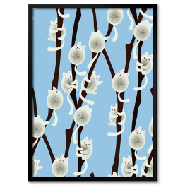 Plakat w ramie Białe kociaki siedzące na gałęziach