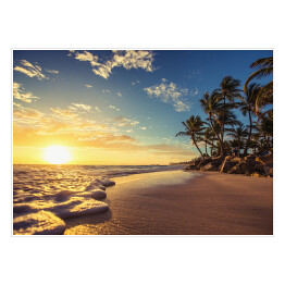 Plakat Krajobraz z tropikalną wyspą podczas zachodu słońca