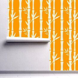 Tapeta w rolce Bambusowe drzewa - pomarańczowo biała ilustracja
