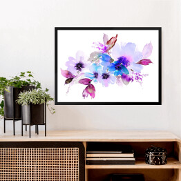 Ilustracja, akwarela - niebieskie i fioletowe kwiaty