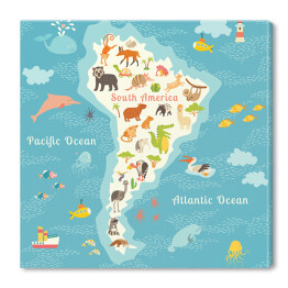 Obraz na płótnie Mapa ze zwierzętami - Południowa Ameryka