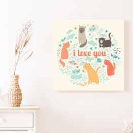 Obraz na płótnie "Kocham cię" ilustracja z zabawnymi kotami