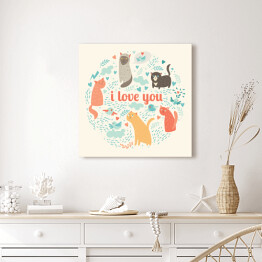 Obraz na płótnie "Kocham cię" ilustracja z zabawnymi kotami