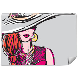 Fototapeta winylowa zmywalna Elegancka kobieta w kapeluszu - kolorowa ilustracja