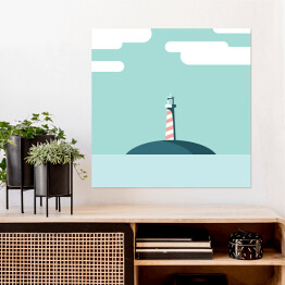 Plakat samoprzylepny Latarnia morska na wyspie - ilustracja