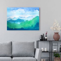 Obraz na płótnie Góry w odcieniach błękitu i zieleni malowane akwarelą
